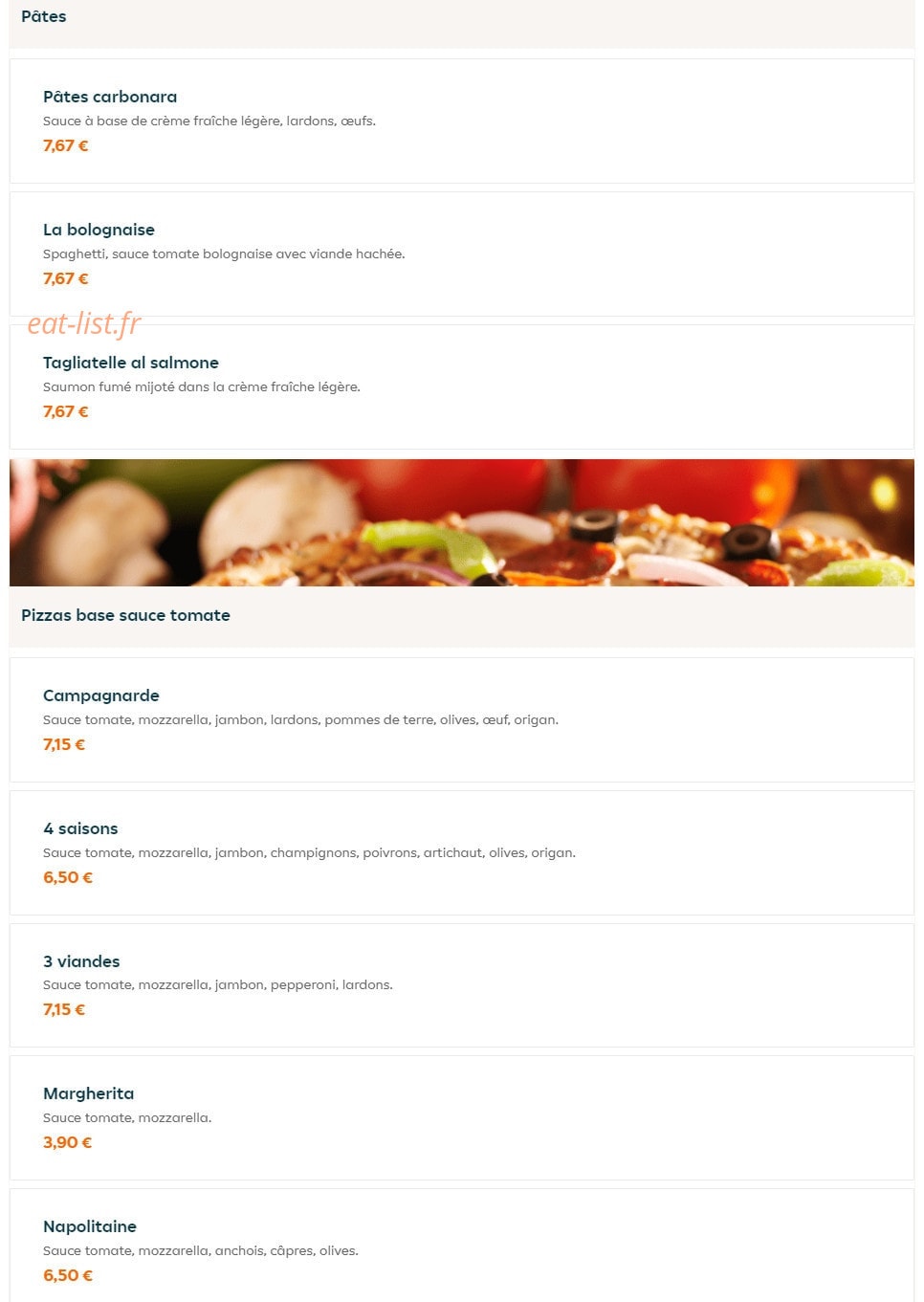 Flash Pizza — carte page 1