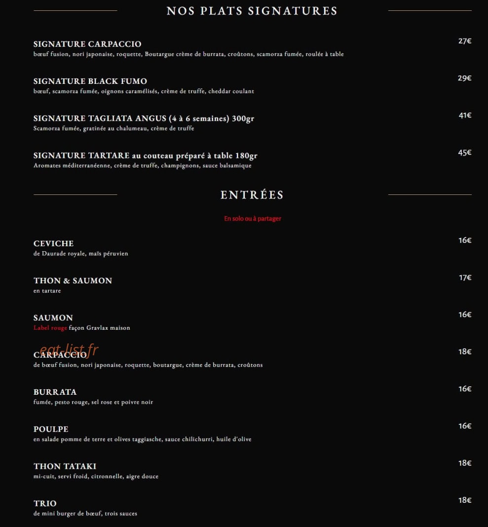 Fumo Grill — carte page 1