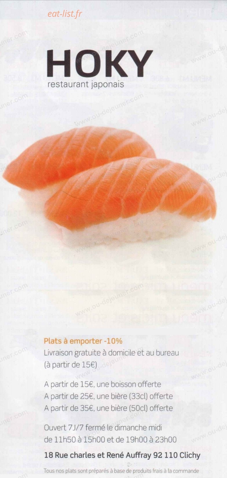 Hoky sushi — carte page 1