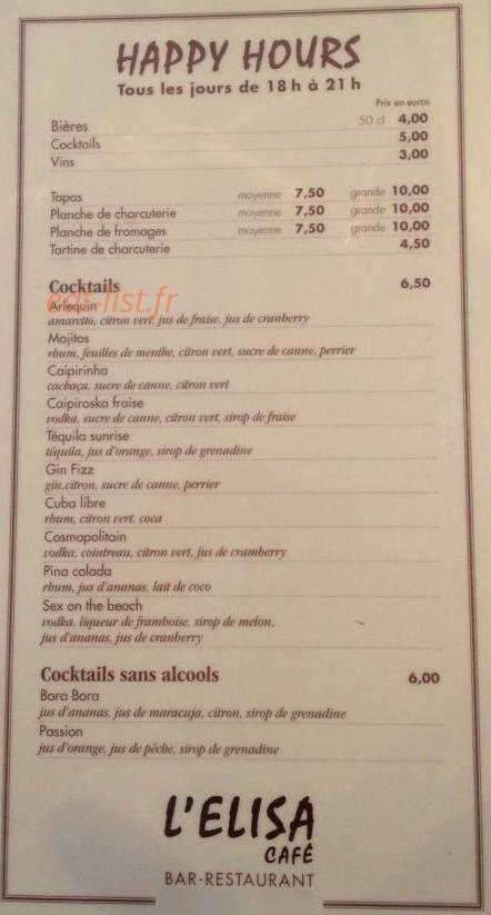 L'Elisa Café — carte page 1