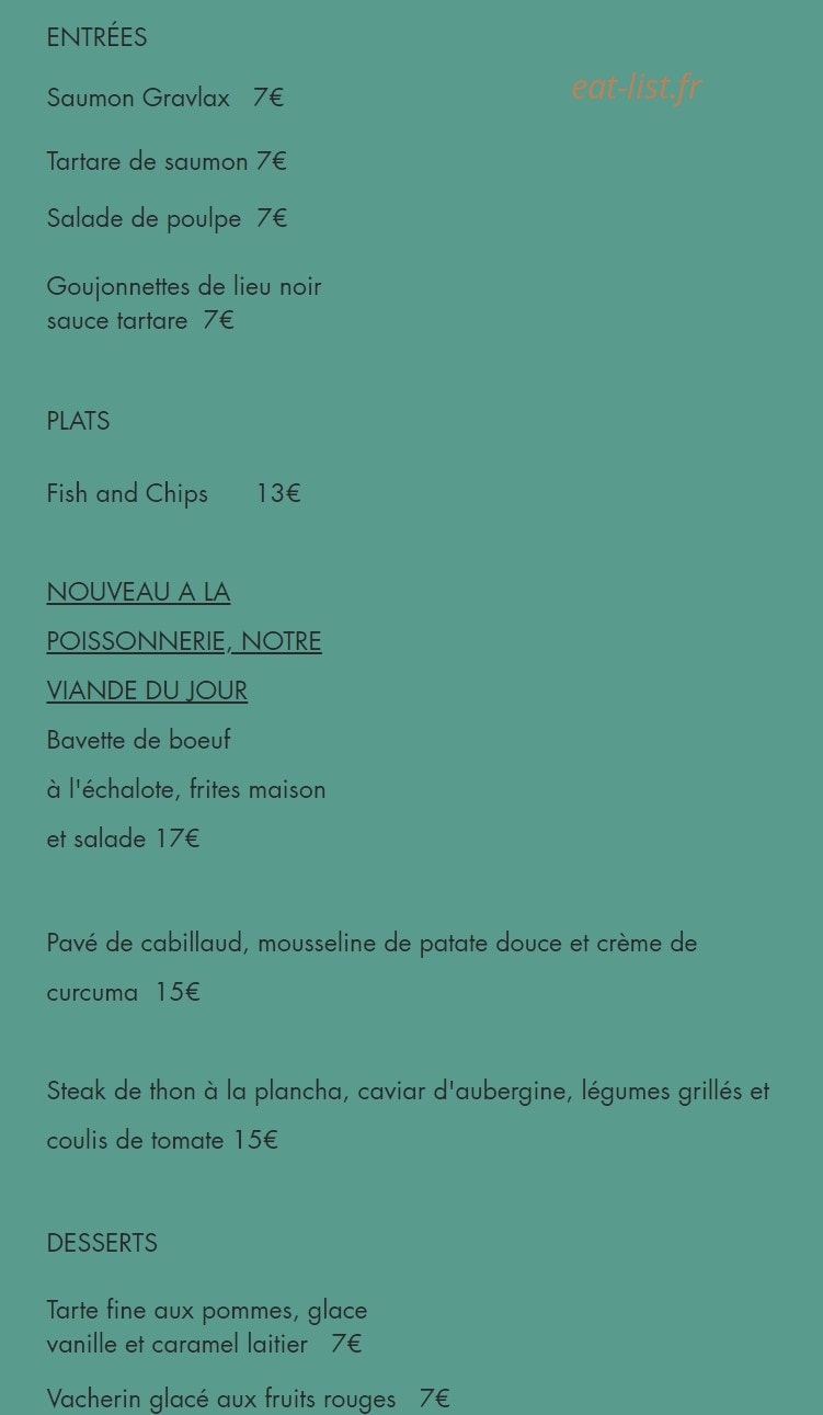 La Poissonnerie — carte page 1