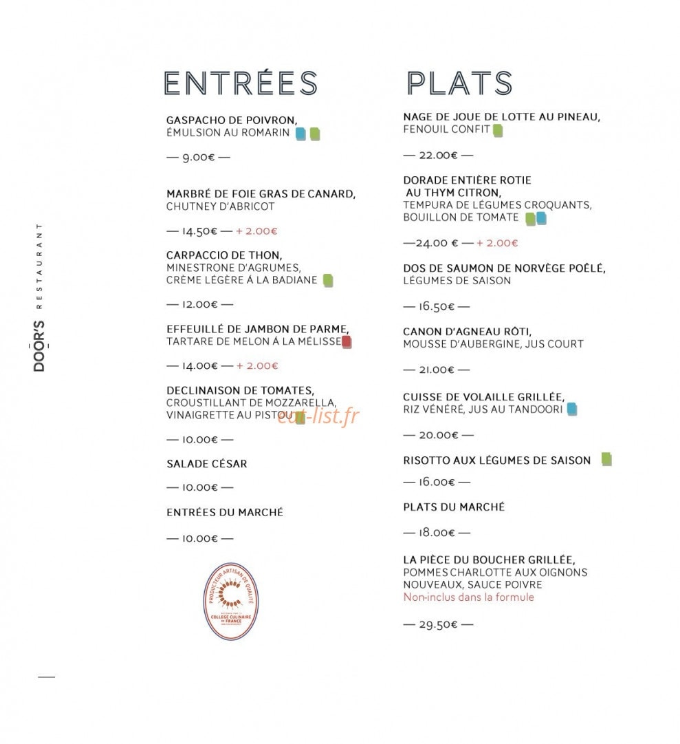 Le Door’s — carte page 14