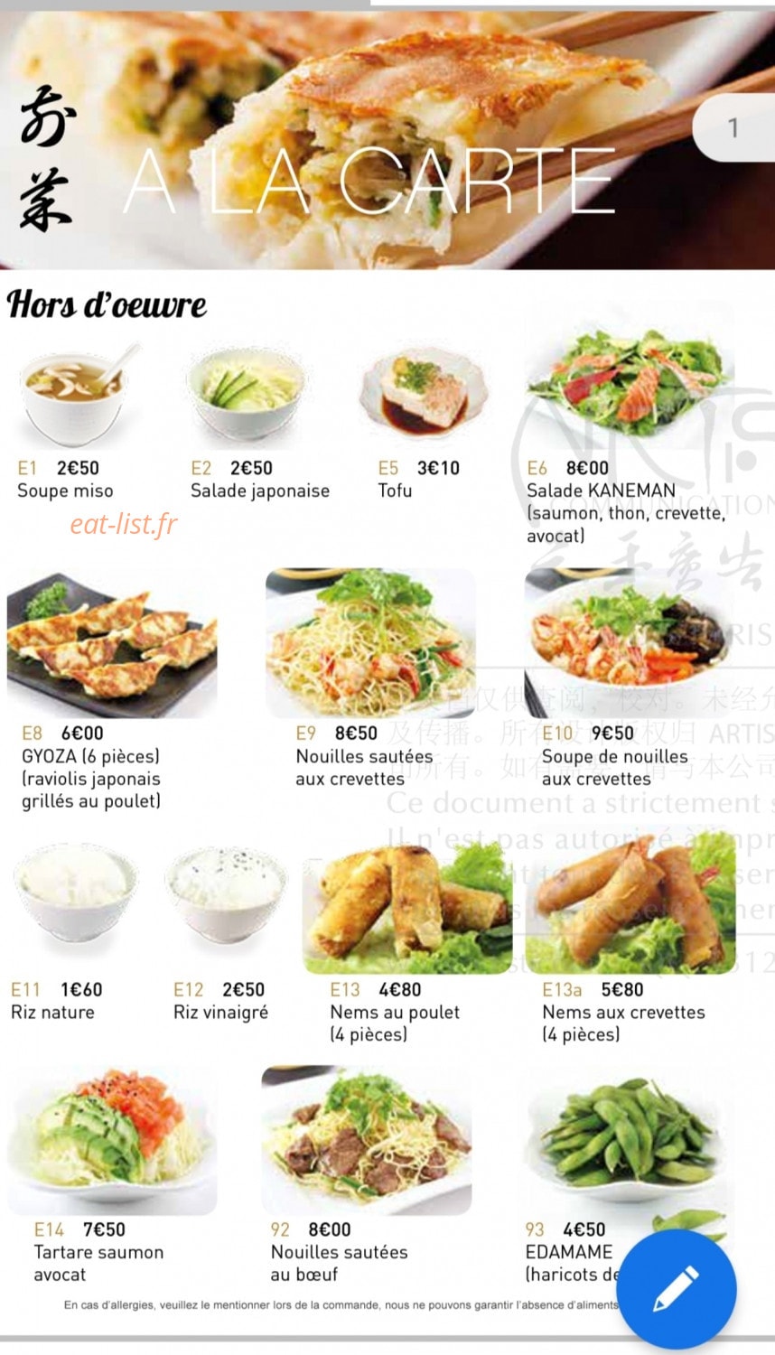 Le Restaurant Kaneman — carte page 1