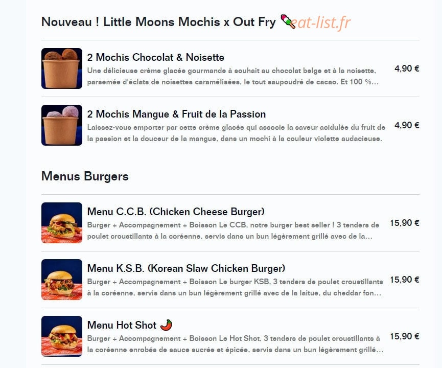 Out Fry — carte page 1