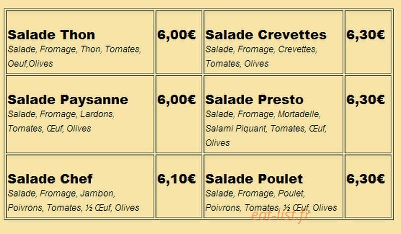 Presto Pizza — carte page 2