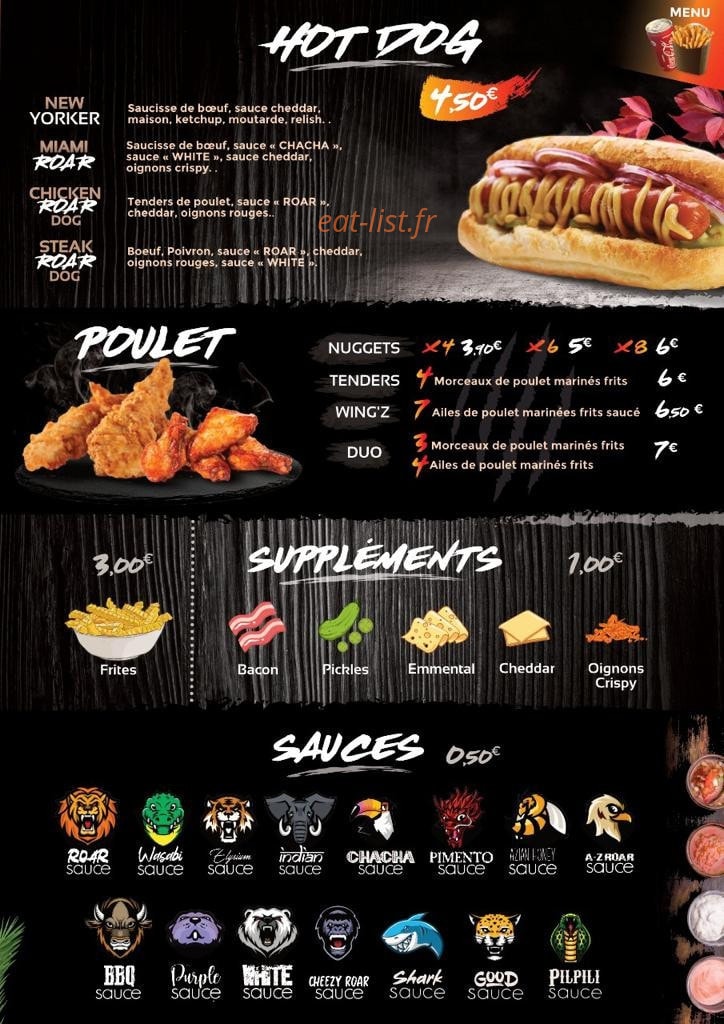 Roar burger — carte page 3