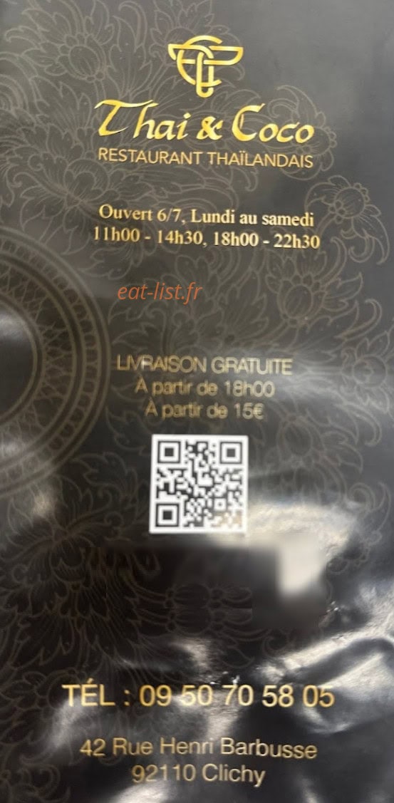 Thaï & Coco — carte page 1
