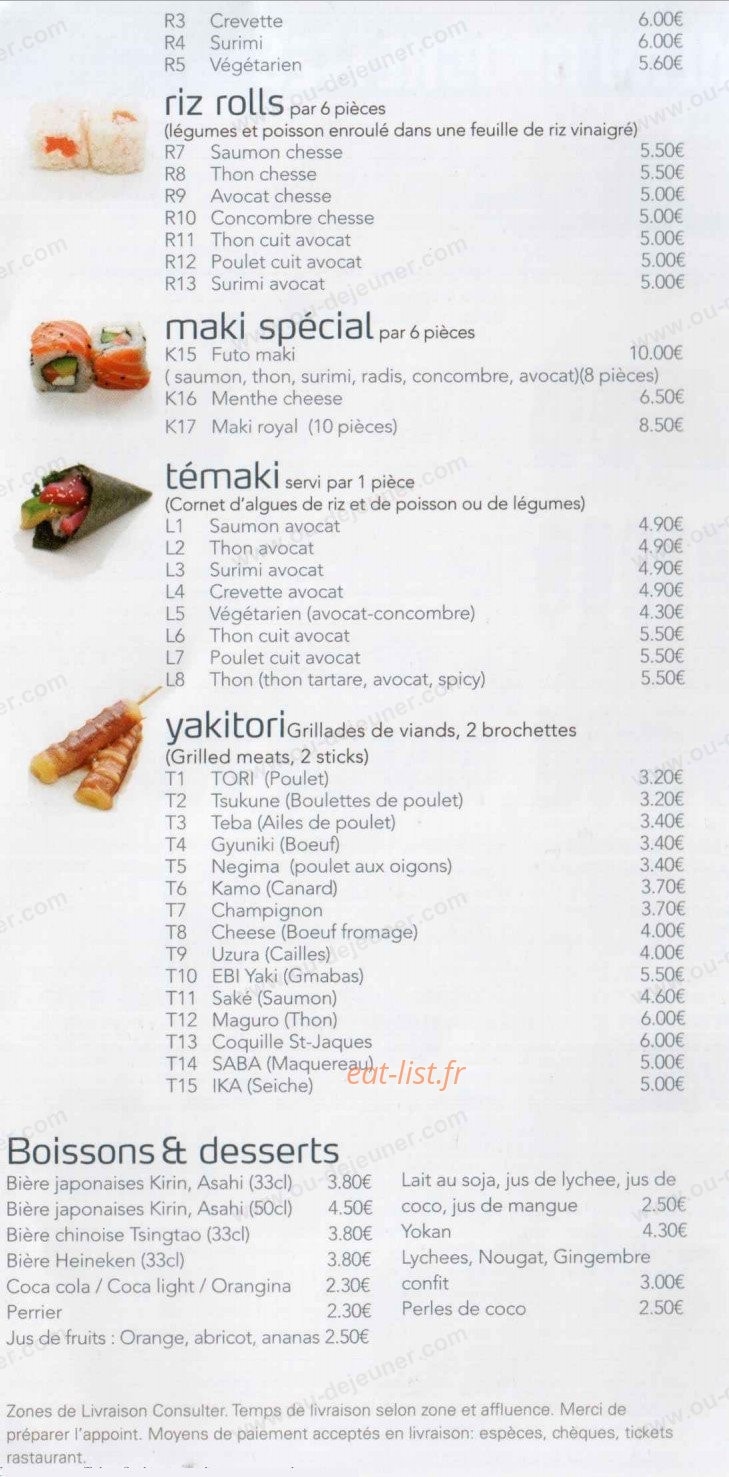 Tokyo sushi — carte page 9