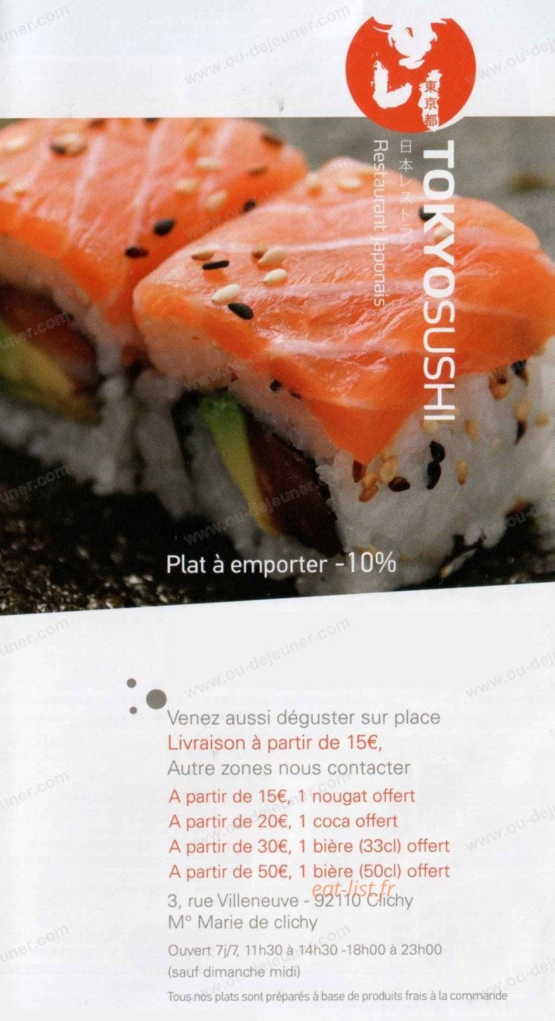 Tokyo sushi — carte page 1