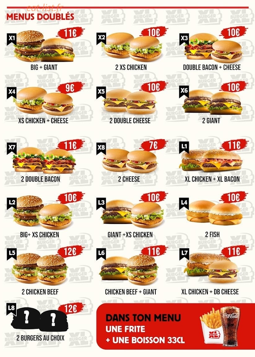 XL Burger — carte page 1