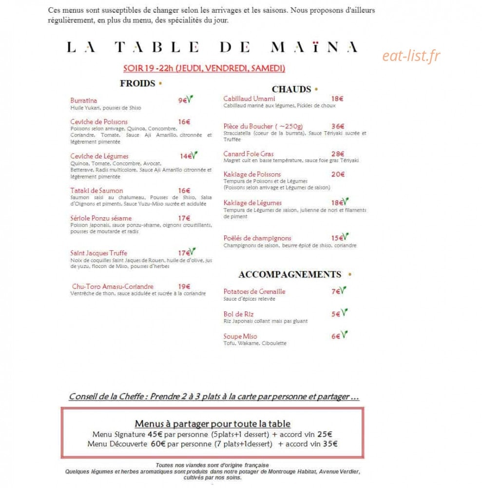 La Table de Maïna — carte page 2