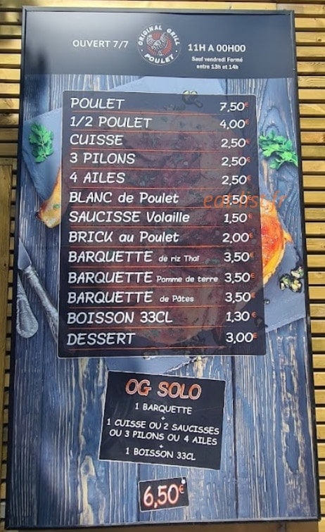 Original Grill Poulet — carte page 1