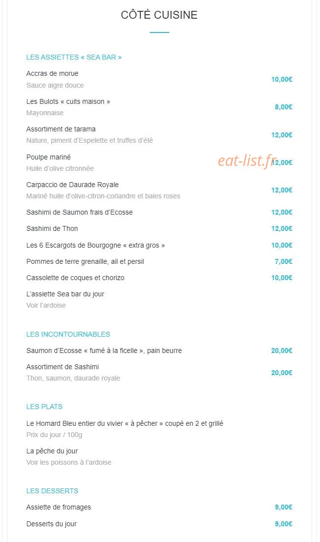 Carte et menu de Sea Bar à Montrouge — Les assiettes, incontournables, ...