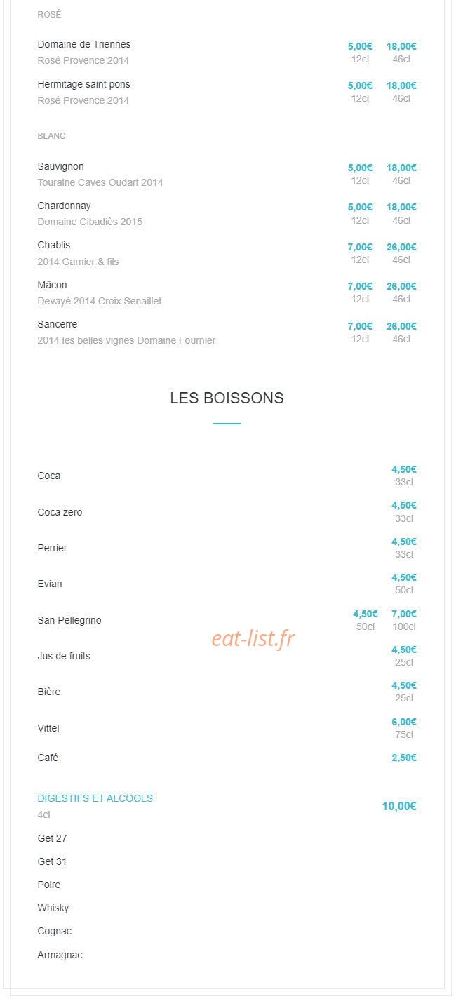 Carte et menu de Sea Bar à Montrouge — Les boissons
