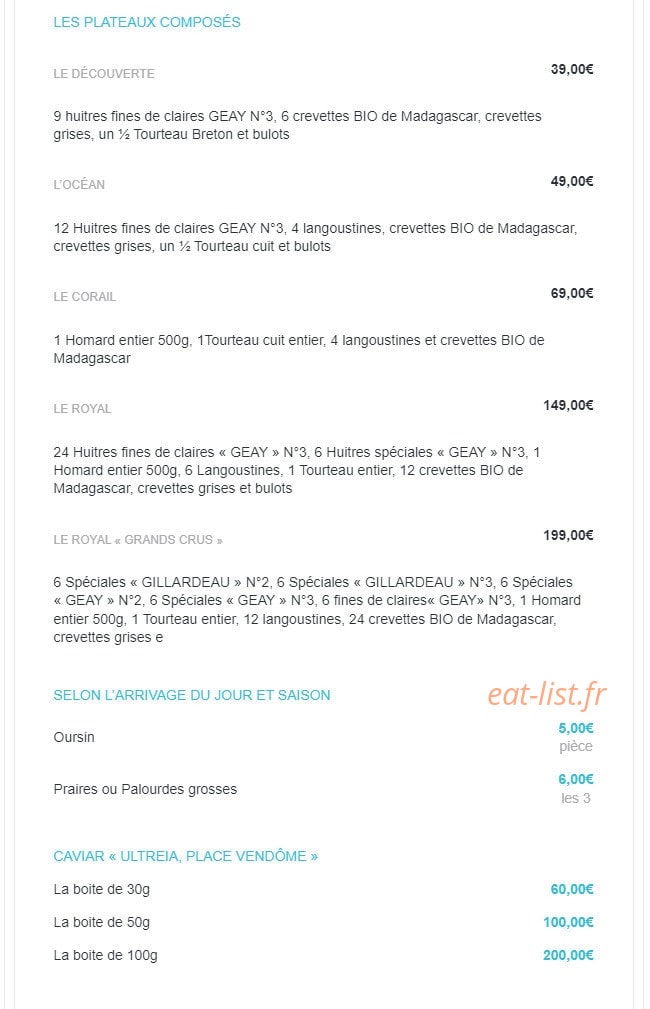 Carte et menu de Sea Bar à Montrouge — Les plateaux composés, caviar, ...