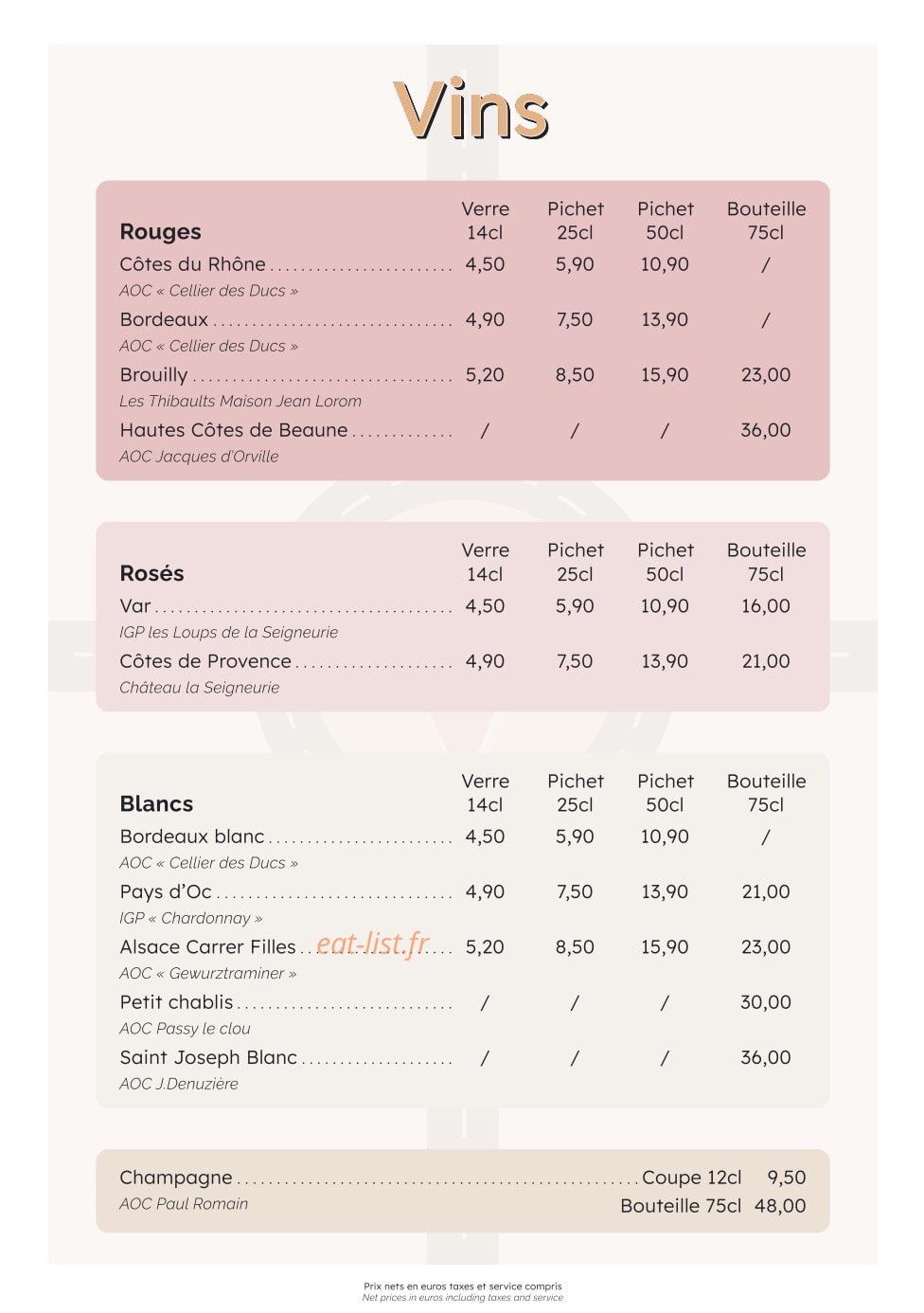 Café Rond Point — carte page 7