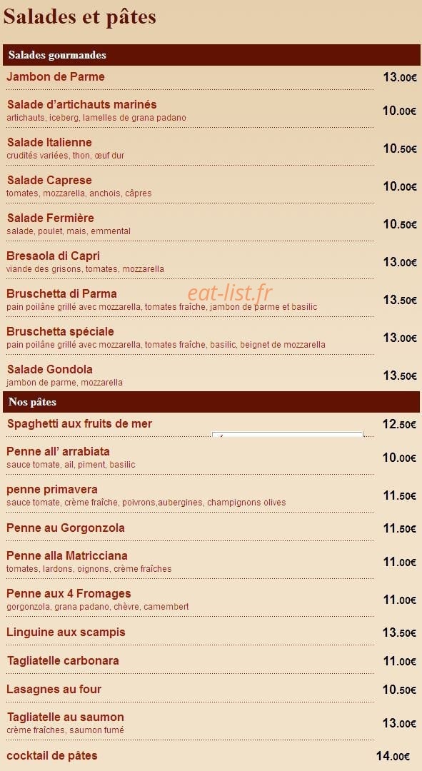 La Gondola — carte page 3