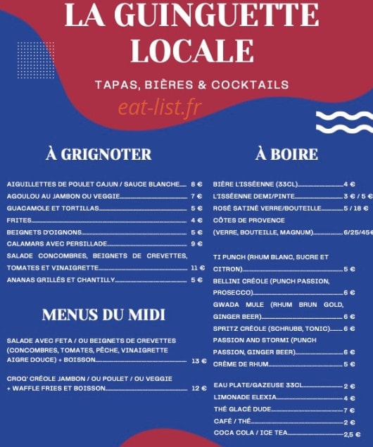 La Guinguette Locale — carte page 1