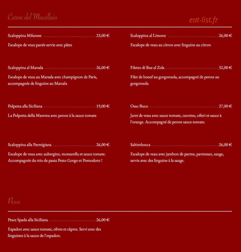 Carte et menu de La Locandina Di Napoli à Issy les Moulineaux — Carne et Pesce