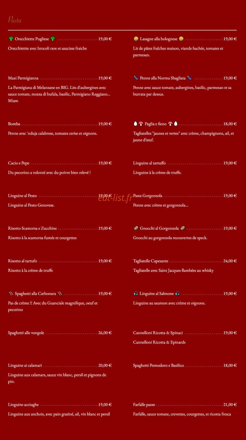 Carte et menu de La Locandina Di Napoli à Issy les Moulineaux — pasta