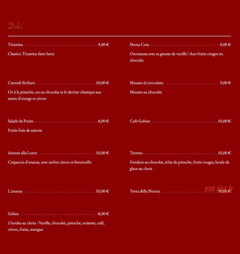 Carte et menu de La Locandina Di Napoli à Issy les Moulineaux — dolci