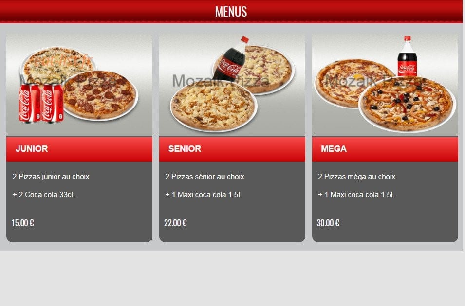Mozaik Pizza — carte page 1