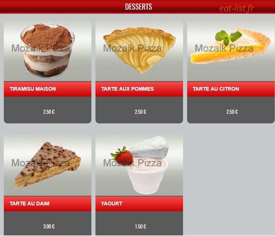 Mozaik Pizza — carte page 15