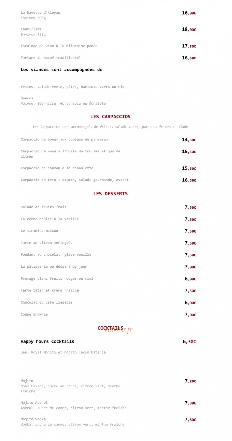 Ostéria — carte page 9