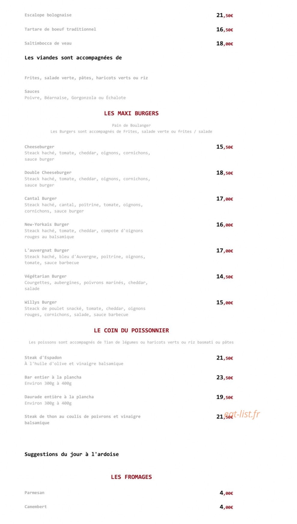 Ostéria — carte page 3
