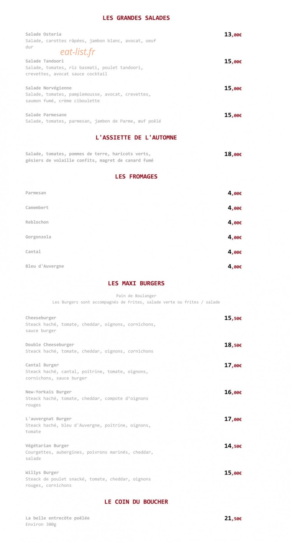 Ostéria — carte page 8