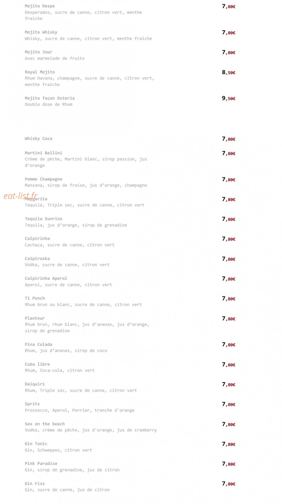 Ostéria — carte page 10