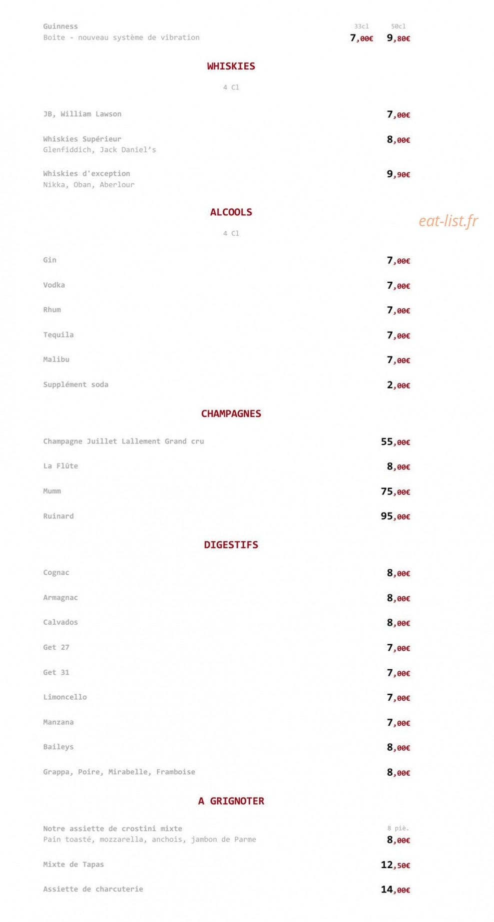 Ostéria — carte page 12