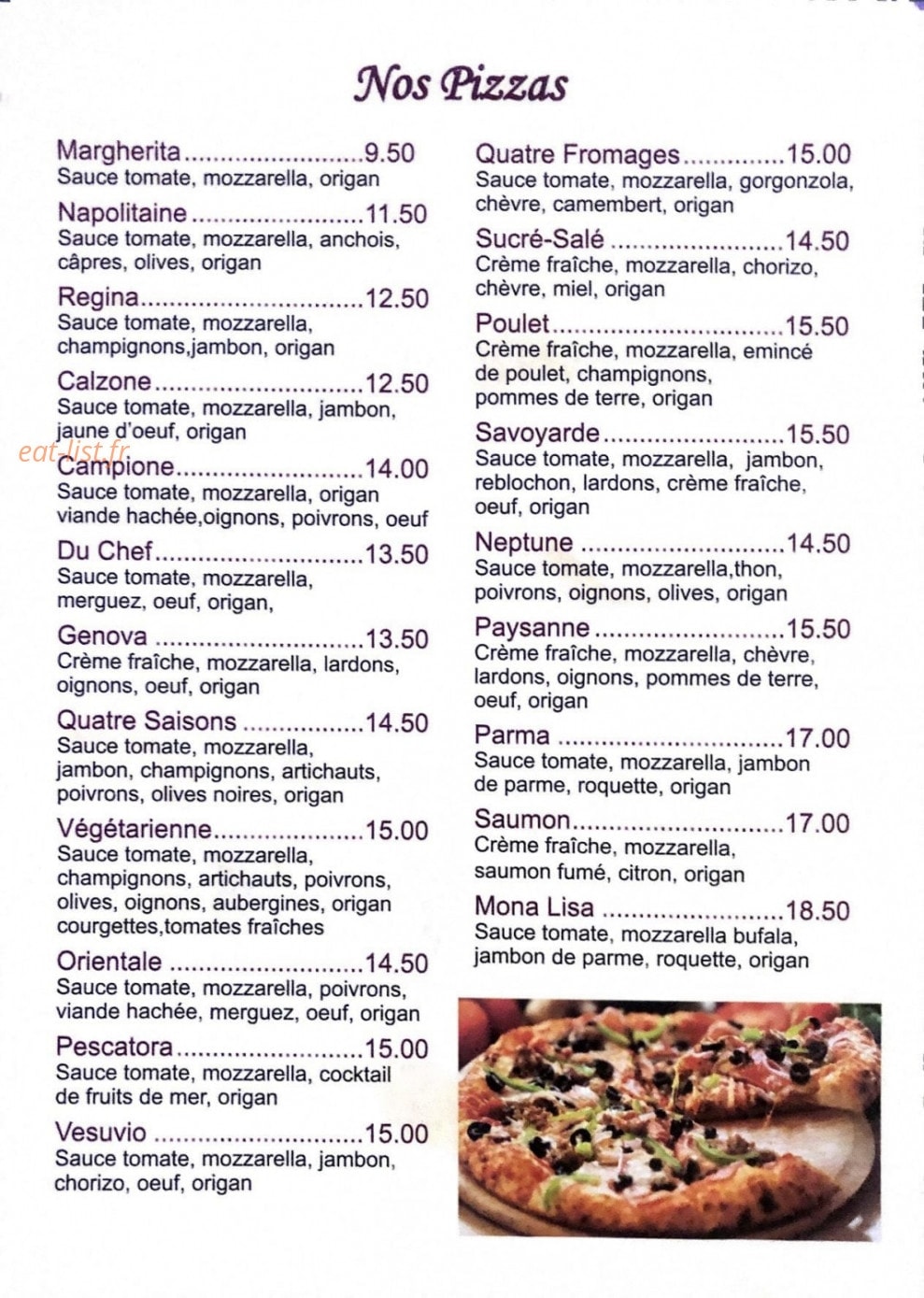 Pizzeria Mona Lisa — carte page 2