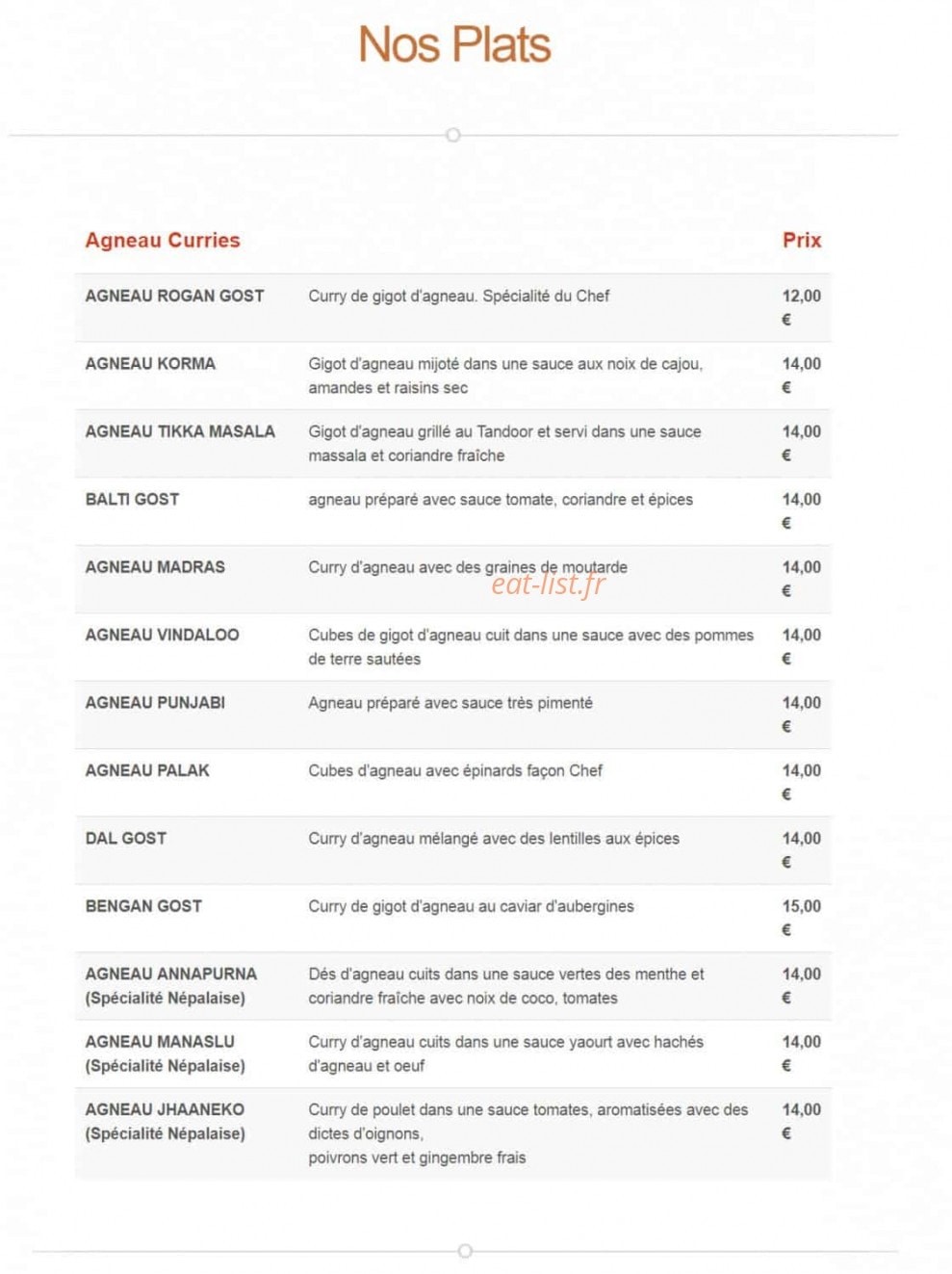 Restaurant Manaslu — carte page 3