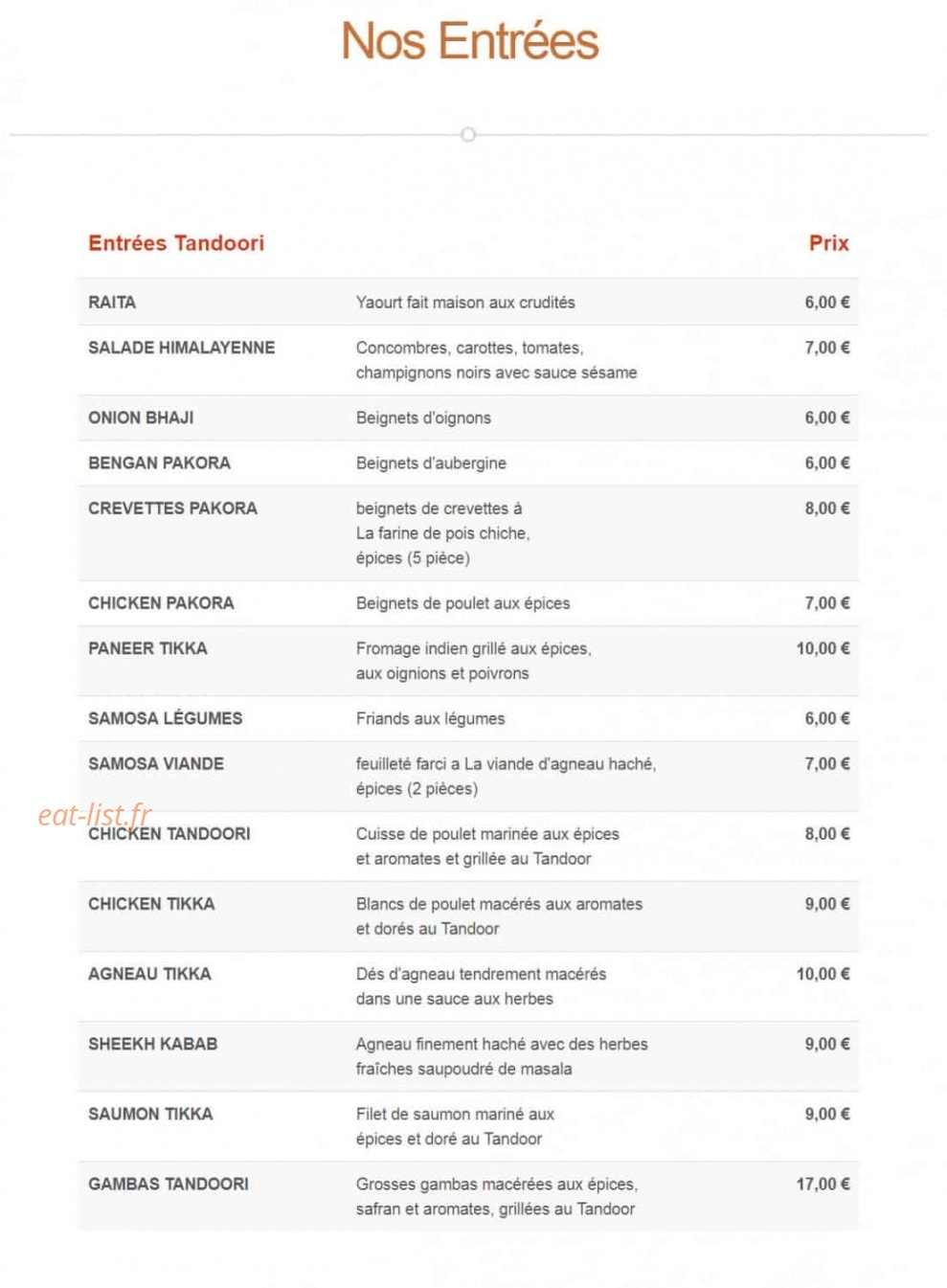 Restaurant Manaslu — carte page 1