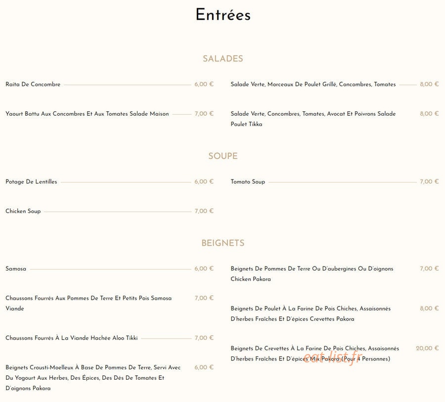 Shivam Lounge — carte page 1