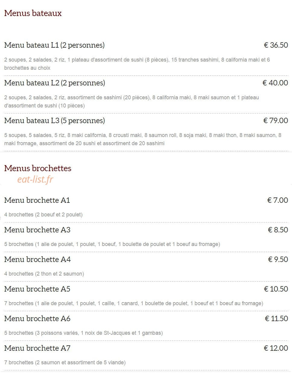 Toyo sushi — carte page 1