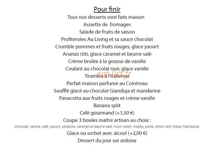 Carte et menu de Au living room à Clamart — Les desserts