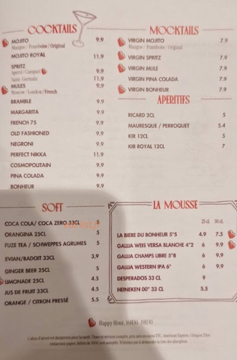 Brasserie Bonheur — carte page 2