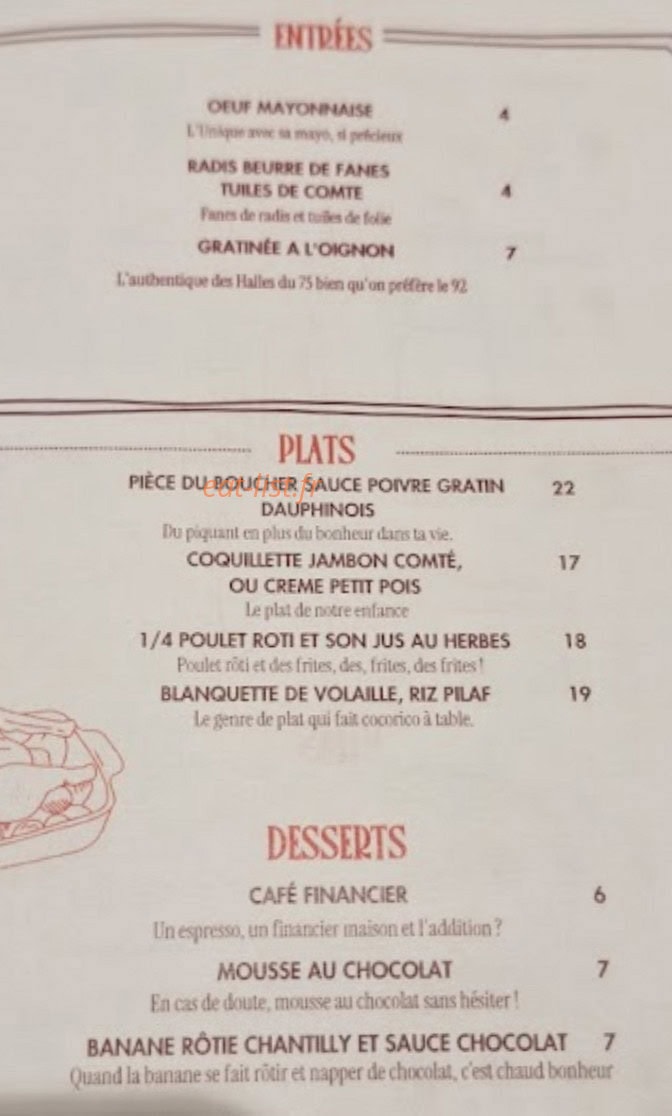 Brasserie Bonheur — carte page 1