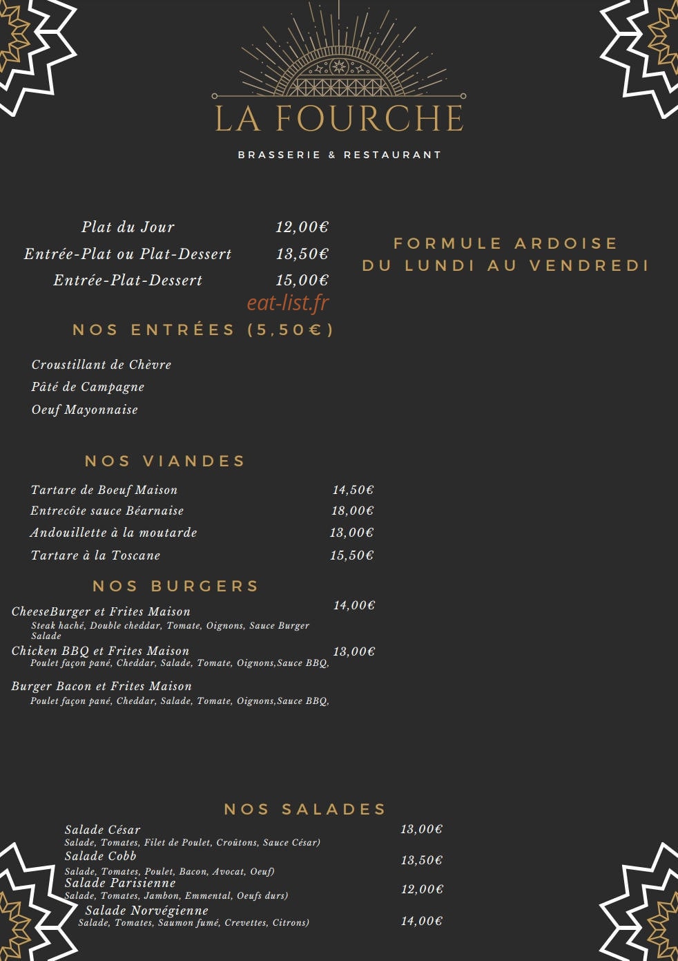 Brasserie La Fourche — carte page 1