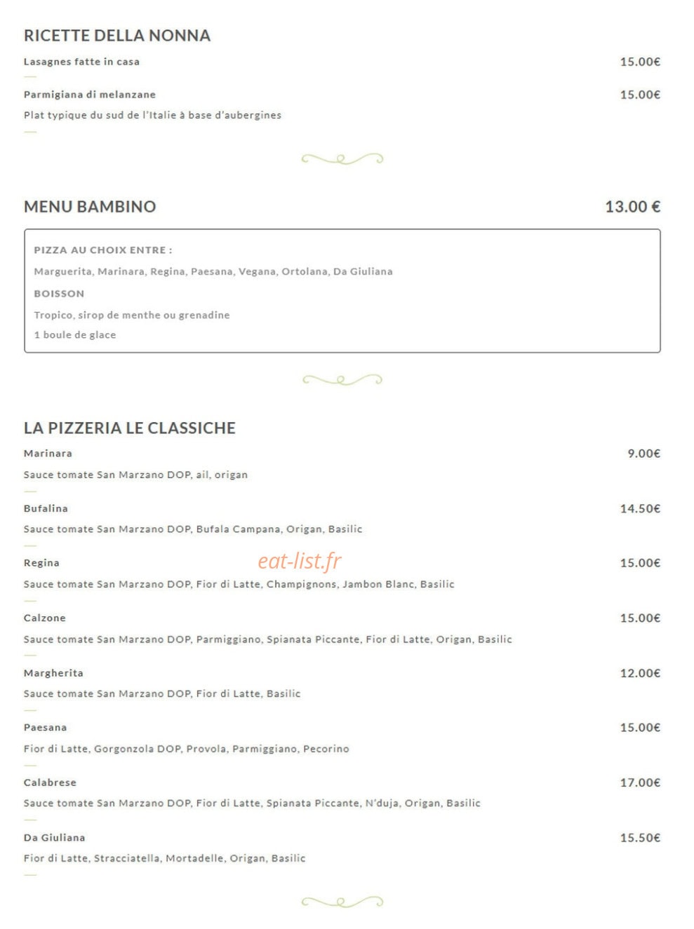 Da Giuliana — carte page 1