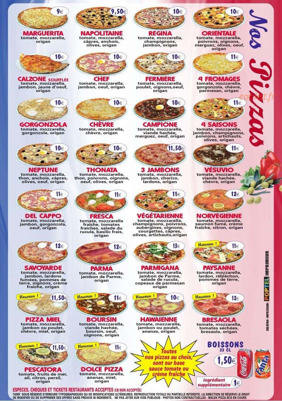 Malek Pizza — carte page 2