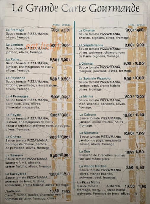 Pizza Mania — carte page 1