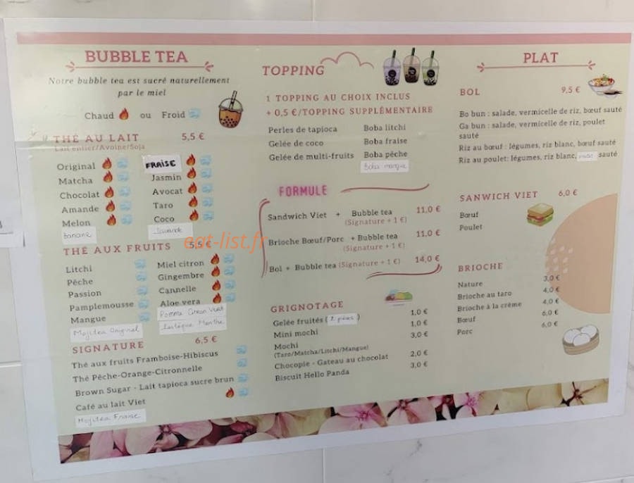 T&T Bubble Tea — carte page 1