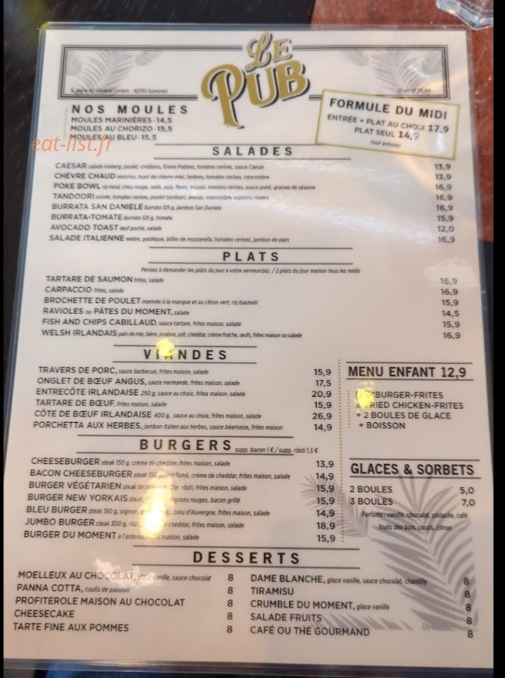 Le Pub — carte page 1