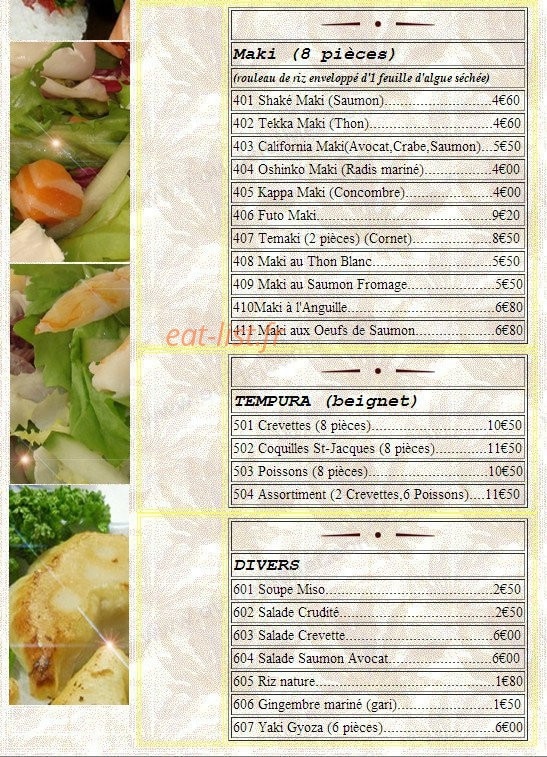 restaurant Yasami — carte page 2