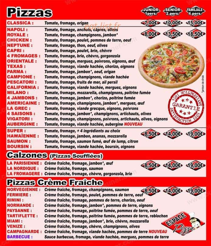 Espace Pizza — carte page 2