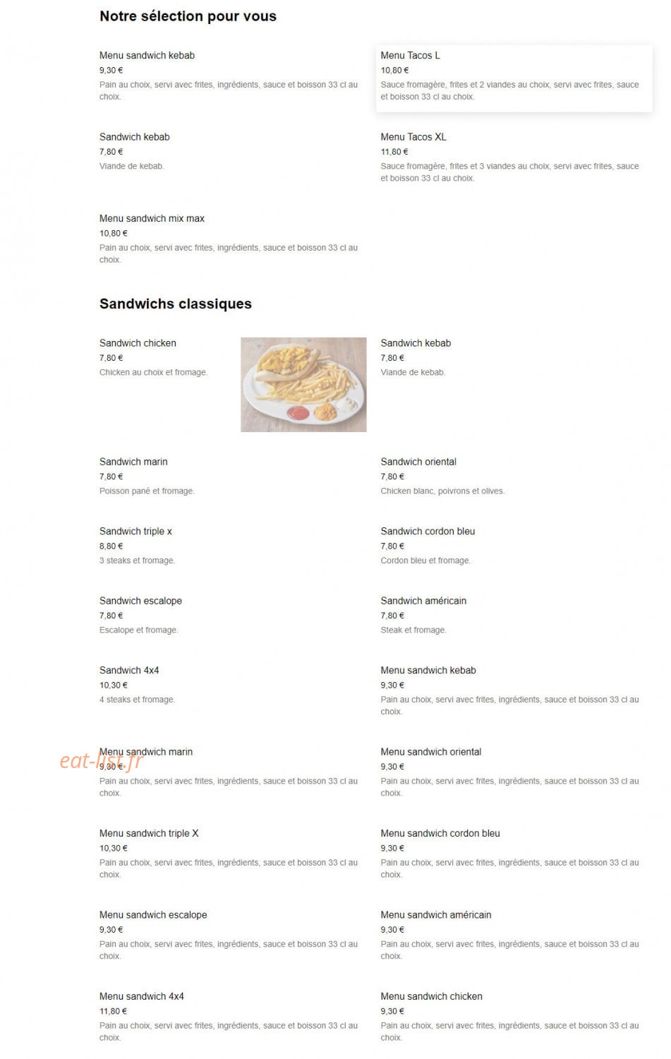 Express Food's — carte page 1