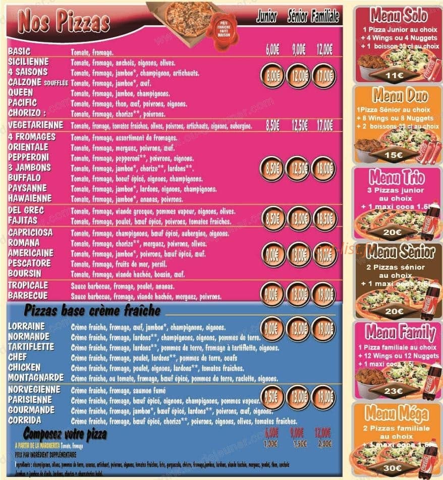Jet Pizza — carte page 1